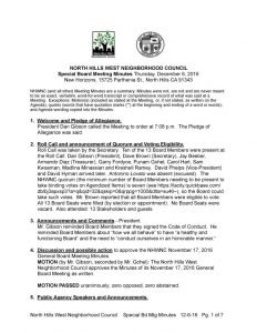 thumbnail of December 6, 2016 Special Board Meeting Minutes