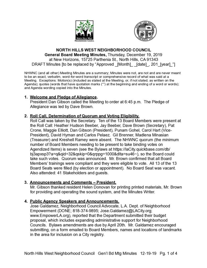 thumbnail of December 19, 2019 General Board Meeting Minutes Draft & BVC Summary