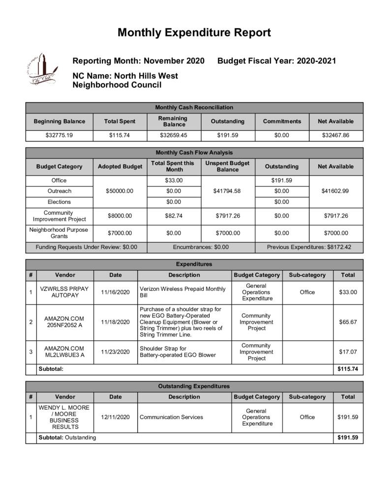 thumbnail of November 2020 Monthly Expense Report