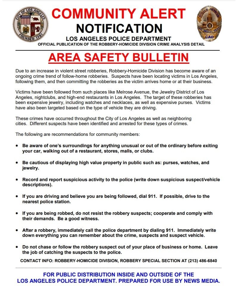 Community Alert Notification Follow Home Robberies on the Rise