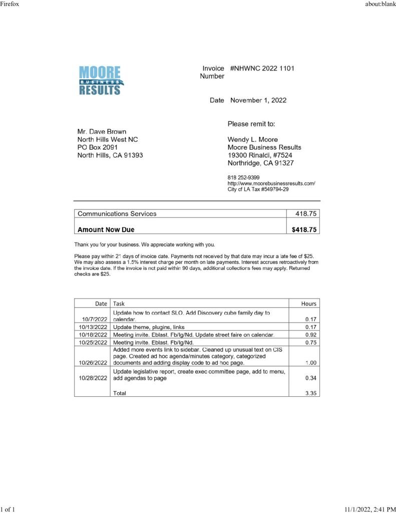 thumbnail of Wendy Moore October 31 Invoice