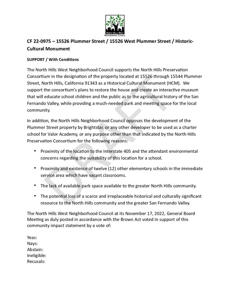 thumbnail of CF 22-0975 – 15526 Plummer Street – 15526 West Plummer Street – Historic-Cultural Monument