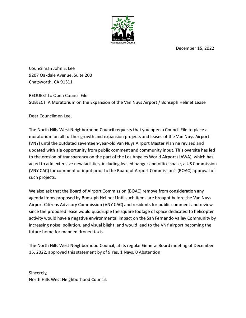thumbnail of A Moratorium on the Expansion of the Van Nuys Airport Bonseph Helinet Lease