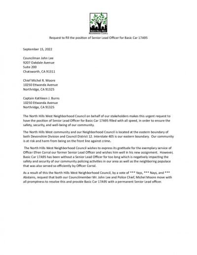 Letter to CM Lee, Chief Moore, Capt. Burns