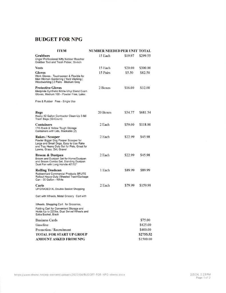 thumbnail of VCC _ Budget for NPG _ NHWNC