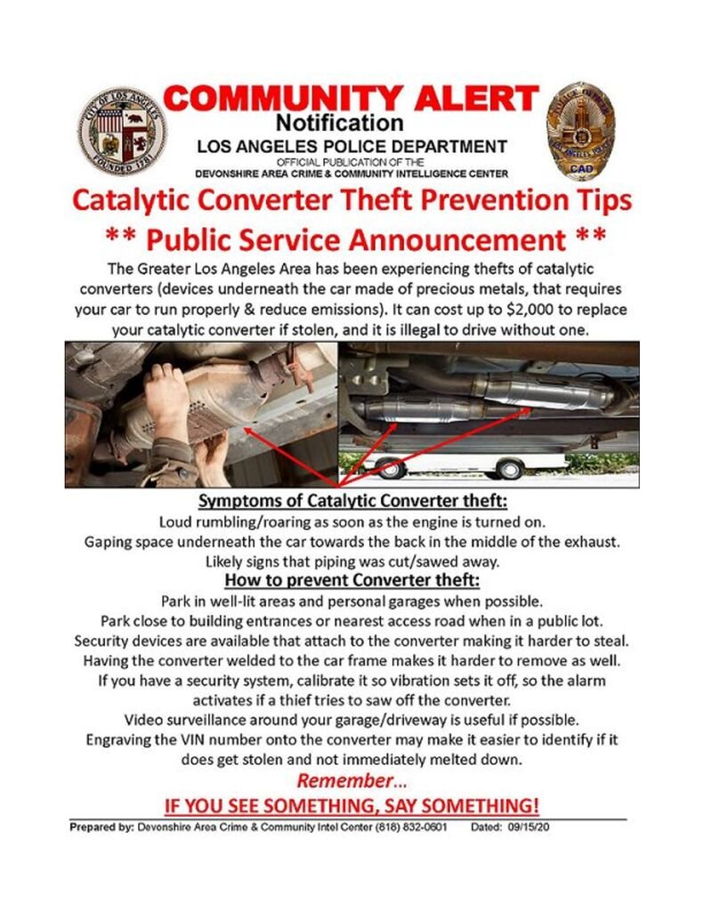 thumbnail of Community Alert — Catalytic Converter Theft Prevention Tips