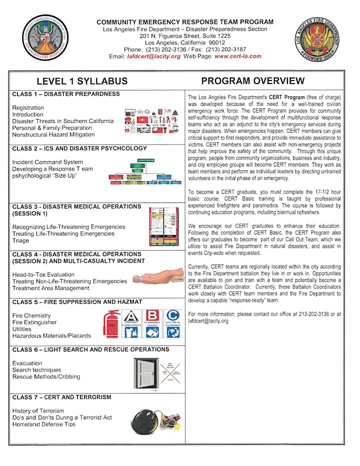 LAFD CERT - NORTHRIDGE  FREE Class Series Starting May 1st