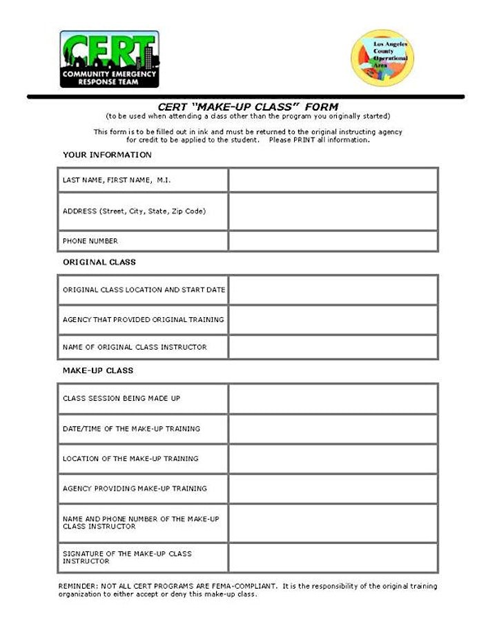 CERT class makeup form